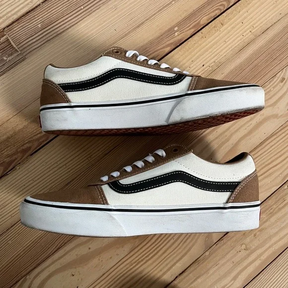 Vans Old Skool Suede Canvas Sneakers Neutral Brown White Mens 8.5 Casual Comfort - Picture 3 of 9